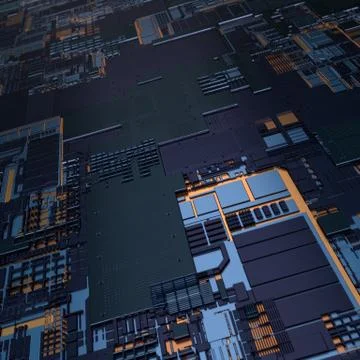 Circuit board futuristic server code processing. Angled view black color イラスト素材