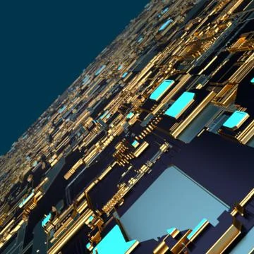 Circuit board futuristic server code processing. Angled view multicolor イラスト素材