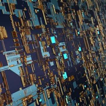 Circuit board futuristic server code processing. Angled view multicolor Stockillustratie