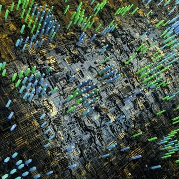 Circuit board futuristic server code processing. Multicolor technology Illustrazione stock