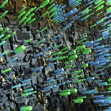 Circuit board futuristic server code processing. Multicolor technology Stock Illustration