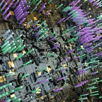 Circuit board futuristic server code processing. Multicolor technology Illustrazione stock