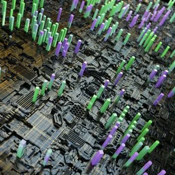 Circuit board futuristic server code processing. Multicolor technology Stock Illustration