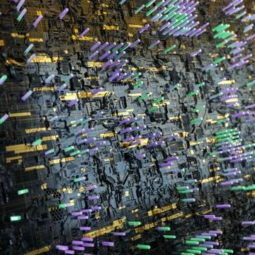 Circuit board futuristic server code processing. Multicolor technology Stock Illustration