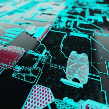 Circuit board futuristic server code processing. Neon color technology 库存插图