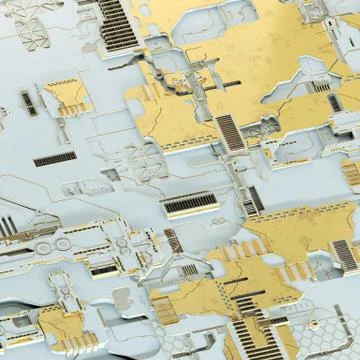 Circuit board futuristic server code processing. Gold and white technology Stockillustratie
