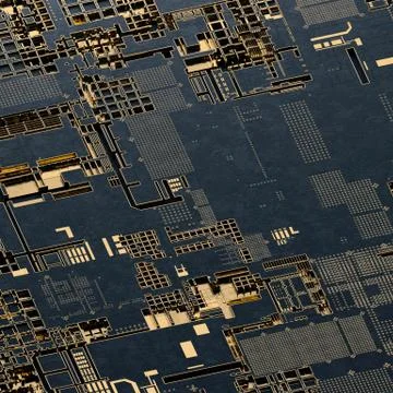 Circuit board futuristic server code processing. Gold and black technology Stock Illustration
