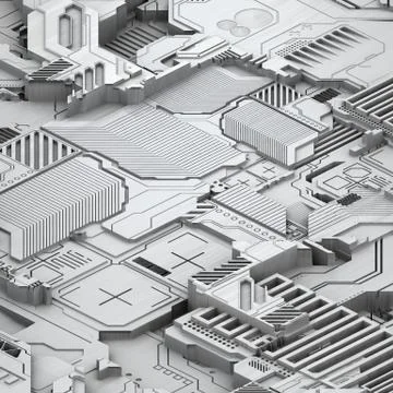 Circuit board futuristic server code processing. White technology background. 3d Stock Illustration