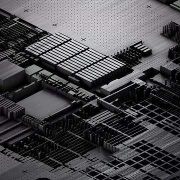 Circuit board futuristic server code processing. Gray technology background. 3d Stock Illustration