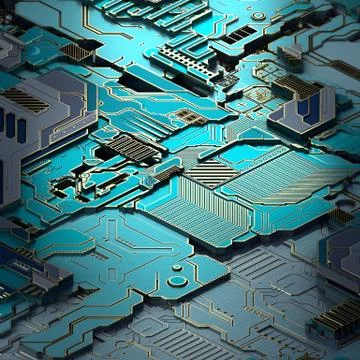 Circuit board futuristic server code processing. Turquoise technology background Stock Illustration
