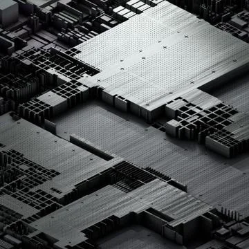 Circuit board futuristic server code processing. Gray technology background. 3d Illustrazione stock