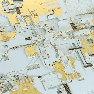 Circuit board futuristic server code processing. Gold and white technology Stock Illustration