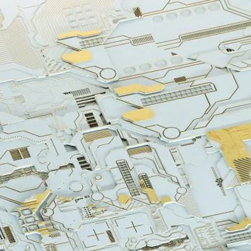 Circuit board futuristic server code processing. Gold and white technology Stockillustratie