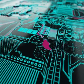 Circuit board futuristic server code processing. Neon color technology 스톡 일러스트