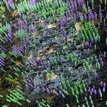 Circuit board futuristic server code processing. Multicolor technology Stock Illustration