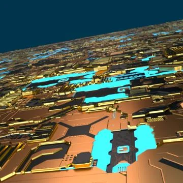 Circuit board futuristic server code processing. Angled view multicolor Illustrazione stock