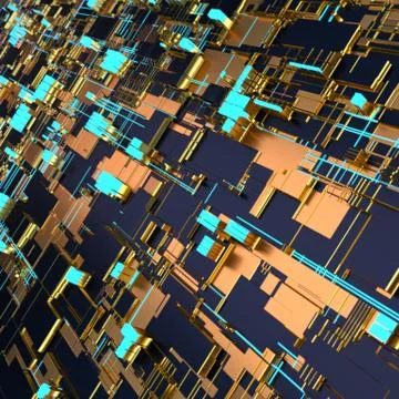 Circuit board futuristic server code processing. Angled view multicolor Stock Illustration