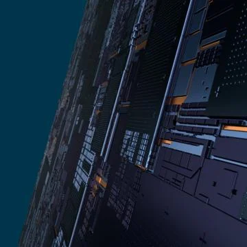 Circuit board futuristic server code processing. Angled view black color イラスト素材