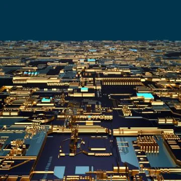 Circuit board futuristic server code processing. Angled view multicolor 库存插图