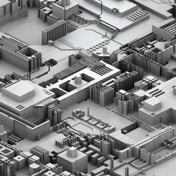 Circuit board futuristic server code processing. White technology background. 3d Stock Illustration