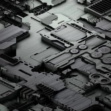 Circuit board futuristic server code processing. Gray technology background. 3d Stock Illustration