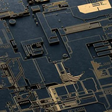 Circuit board futuristic server code processing. Gold and black technology Stockillustratie