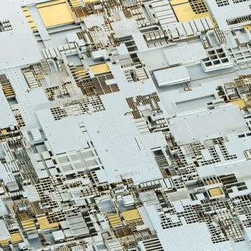 Circuit board futuristic server code processing. Gold and white technology Stock Illustration