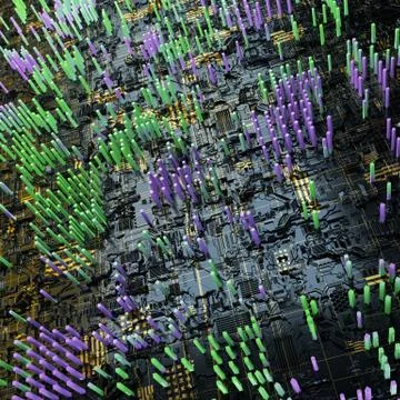 Circuit board futuristic server code processing. Multicolor technology Stock Illustration