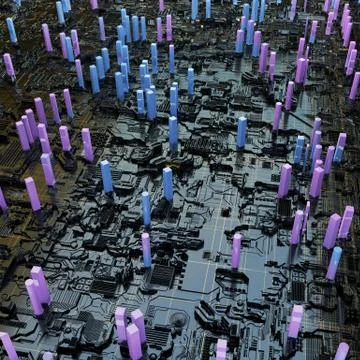 Circuit board futuristic server code processing. Multicolor technology 스톡 일러스트