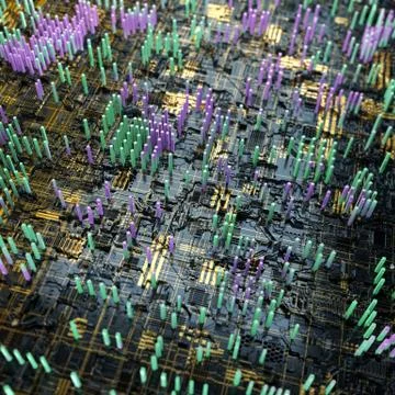 Circuit board futuristic server code processing. Multicolor technology Stock Illustration