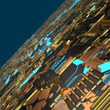 Circuit board futuristic server code processing. Angled view multicolor Stockillustratie