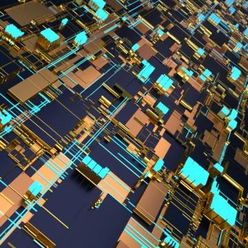 Circuit board futuristic server code processing. Angled view multicolor Stock Illustration