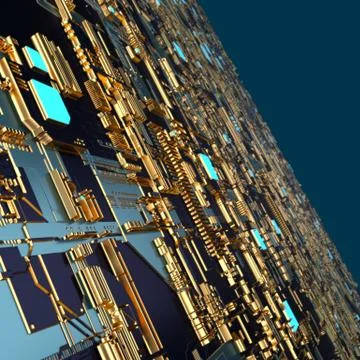 Circuit board futuristic server code processing. Angled view multicolor Illustrazione stock