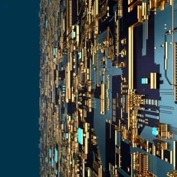 Circuit board futuristic server code processing. Angled view multicolor Illustrazione stock