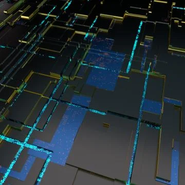 Circuit board futuristic server code processing. Angled view blue color イラスト素材