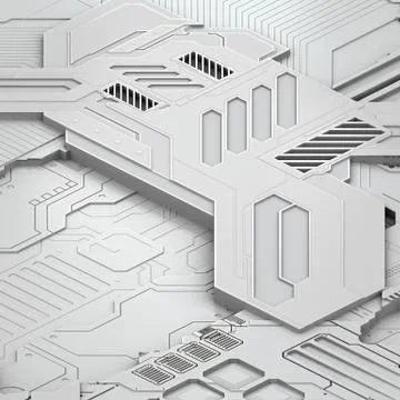 Circuit board futuristic server code processing. White technology background. 3d Illustrazione stock