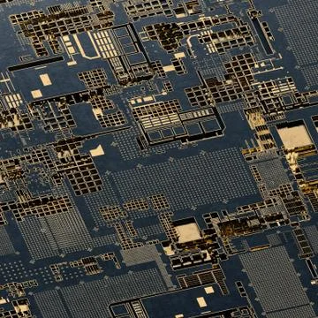 Circuit board futuristic server code processing. Gold and black technology Illustrazione stock