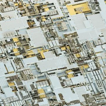 Circuit board futuristic server code processing. Gold and white technology Stock Illustration