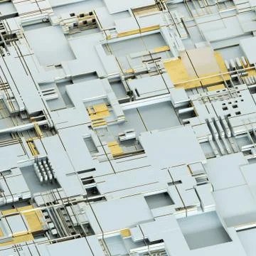 Circuit board futuristic server code processing. Gold and white technology Stock Illustration