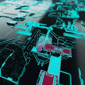 Circuit board futuristic server code processing. Neon color technology Illustrazione stock