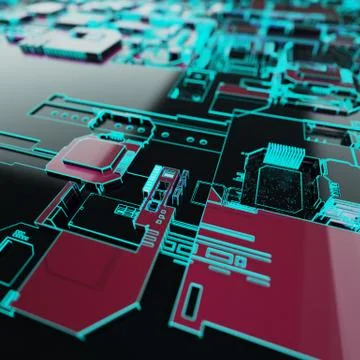 Circuit board futuristic server code processing. Neon color technology Stock Illustration