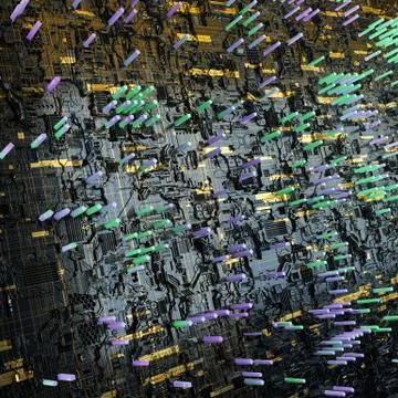 Circuit board futuristic server code processing. Multicolor technology Stock Illustration