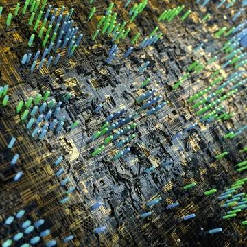 Circuit board futuristic server code processing. Multicolor technology Stock Illustration