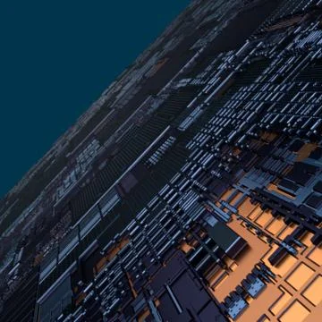 Circuit board futuristic server code processing. Angled view black color イラスト素材