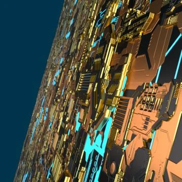 Circuit board futuristic server code processing. Angled view multicolor Illustrazione stock