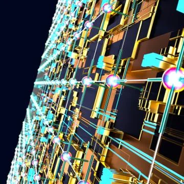 Circuit board futuristic server code processing. Angled view multicolor Stockillustratie