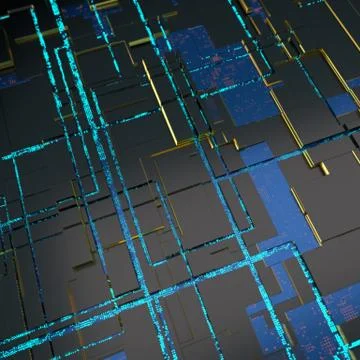 Circuit board futuristic server code processing. Angled view blue color イラスト素材