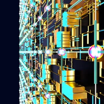 Circuit board futuristic server code processing. Angled view multicolor イラスト素材