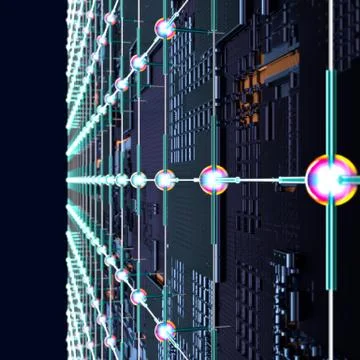 Circuit board futuristic server code processing. Angled view multicolor Illustrazione stock