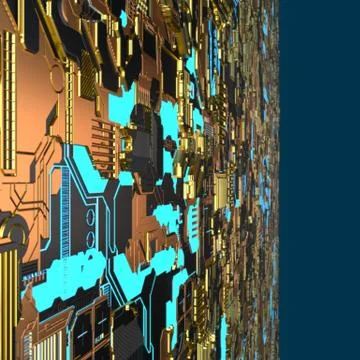 Circuit board futuristic server code processing. Angled view multicolor Stockillustratie